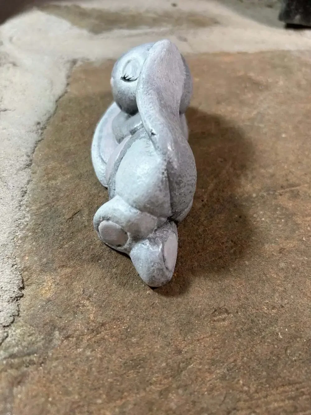 Sweet Sleepy Bunny Figurine Gray and pink adorable!